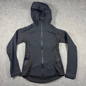 Lululemon Black Hooded Fleece Lined Softshell Jacket Womens 8 Full Zip Thumbhole
